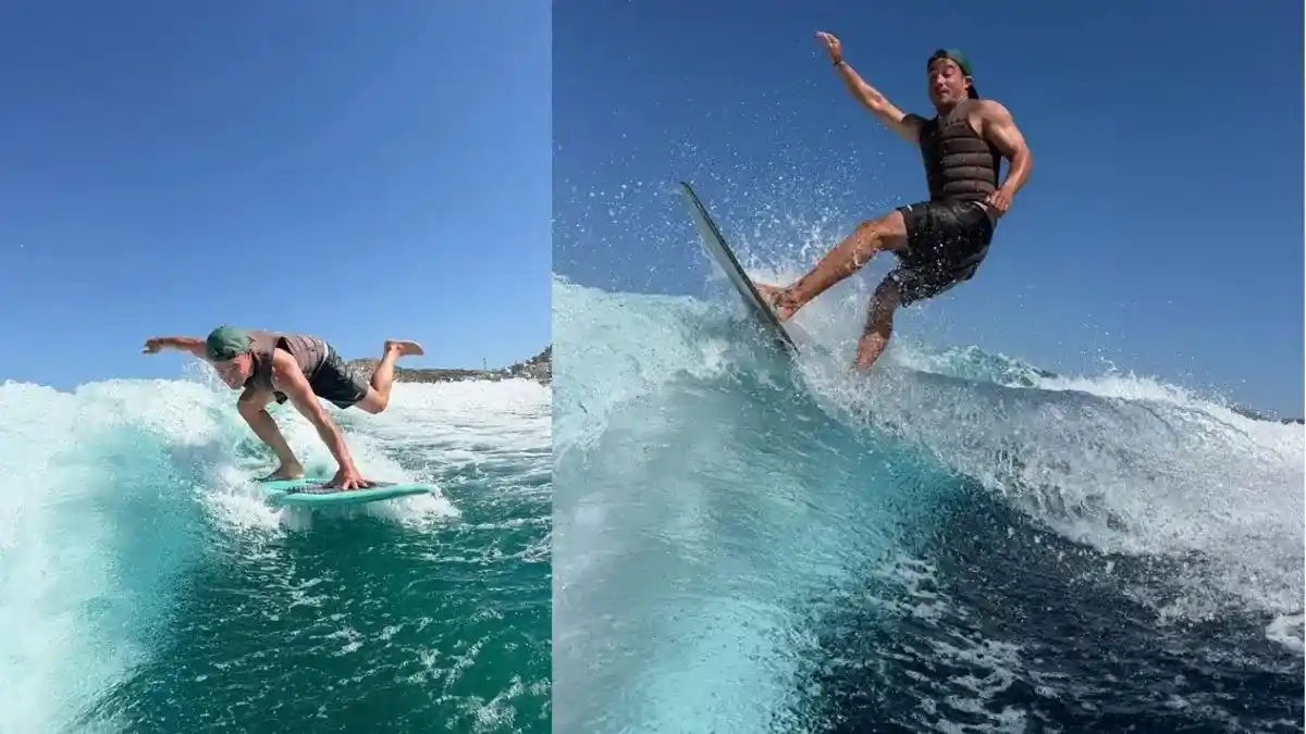 Αθλητής Wakesurf σε δράση στη Βουλιαγμένη κατά τη διάρκεια αγώνων