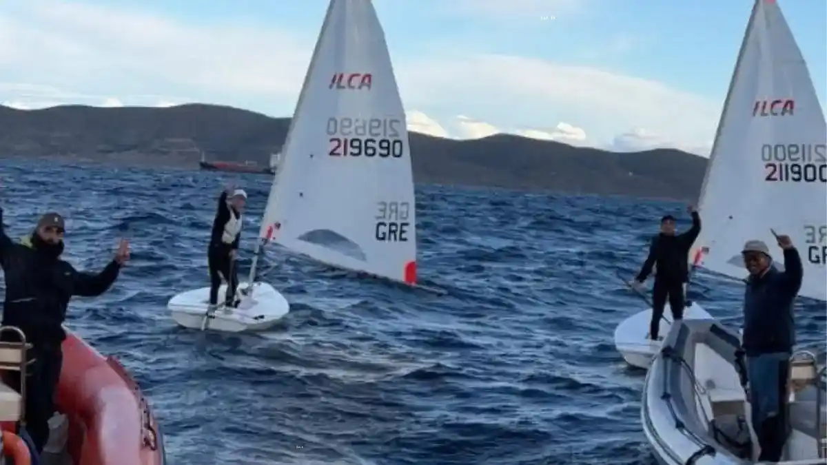 Οι ιστιοπλόοι Γιώργος Μπουγιούρης και Λεωνίδας Καλπογιαννάκης του Ναυτικού Ομίλου Καλαμακίου στο Πανελλήνιο Πρωτάθλημα ILCA 4